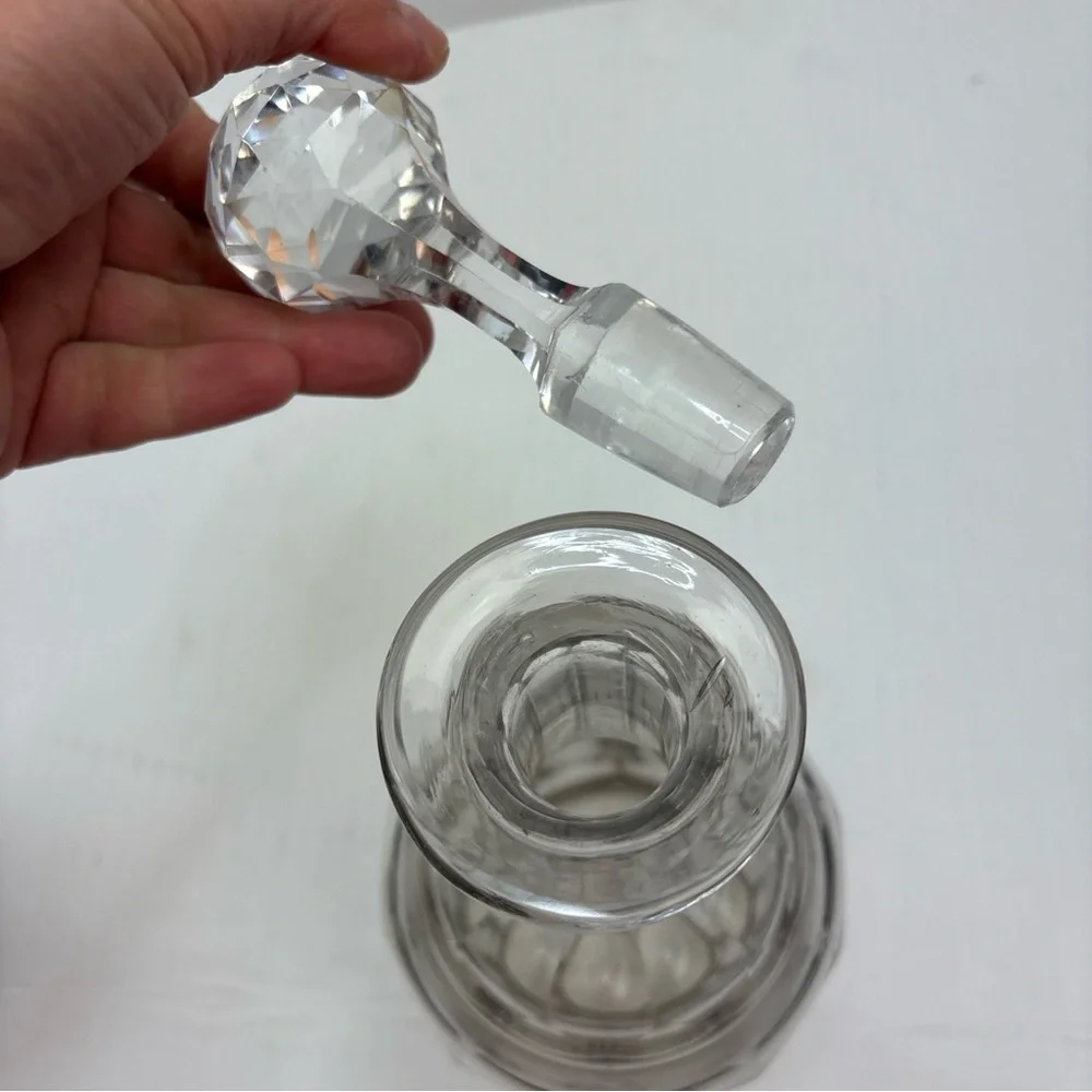 Vintage Glass Decanter Grapevine Frosted Detail Fluted Stopper Brandy Liquor Bar